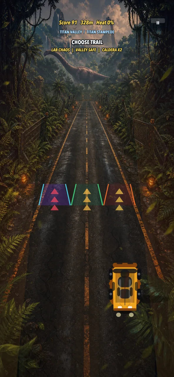 Three natural Jurassic trail choices across the free-driving road in Fireline Shift